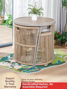 MEIDIHUAFU | Compact Wicker Table and 2 Chairs