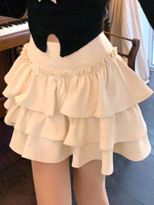 Sweet Lace Trim High Waist A-Line Short Skirt Womens 2024 Summer New Small Size Puffy Pleated Gored Skirt Pants