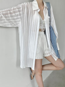 Bộ Đồ Hai Mảnh Chống Nắng Mùa Hè Cho Nữ Tay Dài Quần Ngắn Họa Tiết Sọc Thời Trang Thường Ngày Bằng Nylon