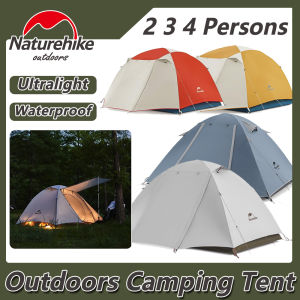 Naturehike P Series Camping Tent Ultralight 2-4 Persons Beach Tent 210T Double Layer Waterproof Outdoor Hiking Travel Tent UPF50+ Portable Family Travel Cloud River Pro
