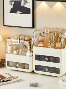 กล่องจัดระเบียบเครื่องสำอาง JK ชั้นวางเครื่องสำอางแบบพับได้พร้อมฝาป้องกันฝุ่นสำหรับเครื่องสำอางและครีมบำรุงผิว