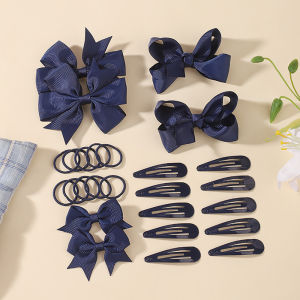 26Pcs/set Navy Blue Ribbon Hair Bows Clips Hair Tie Set for Girls School Fashion Handmade Bowknot Hairpins Kids Bows Headwear
