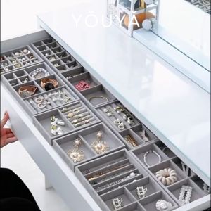 YOUYA Jewellery Tray Organizer Box Velvet Drawer Customizable Accessories DIY Watch Holder Earring Organizer Necklace Storage Box