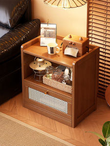 Retro Style Sofa Side Table Simple Non-wooden Living Room Storage Rack Small Tea Table Easy Assembly Bamboo Material