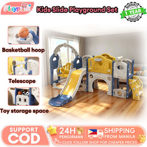 Kids Slide Playground Set 3-in-1 Swing Basketball Hoop & Telescope 60KG Capacity Indoor/Outdoor Climbing Frame