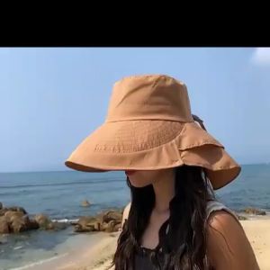 Women Wide Large Brim Sun Hat Bucket Hat Summer Outdoor Fishing Hiking UV Anti Neck Protection Shawl Visor Cap Ladies Hat Bonnet