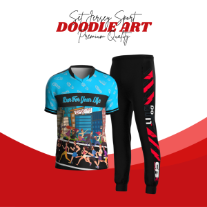 Set Jersey Olahraga Running Doodle Art Cpx Sport Baju Lari Pria Wanita Celana Pria Training Panjang