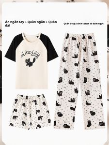 MiiOW | Bộ đồ ngủ cotton nguyên chất cho nữ MiiOW Cat Person Bộ đồ ngủ tay ngắn quần short thoáng khí mùa hè mỏng thoải mái mặc nhà