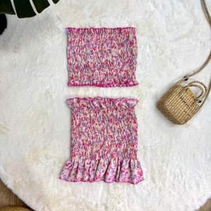 🌷SOMJEED SET เซ็ทเสื้อเกาะอก+กระโปรง สม็อคทั้งตัว ลายดอกไม้