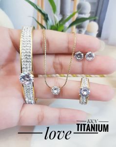 Titanium Set Perhiasan Mata 1 Gold Awet Anti Karat Xds268b