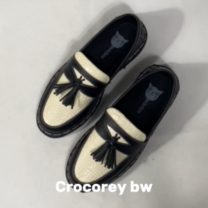 Mikihas - Sepatu Penny Loafers Pria Kasual Kulit Croco - Crocorey BW