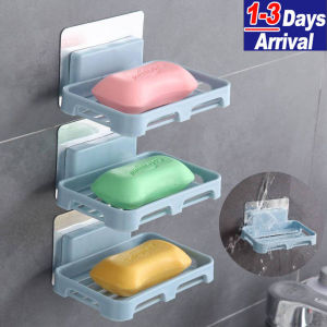 5pcs Soap Drain Tray Dish Creative Soap Container / Punch-free Double Layer Soap Holder / Seamless Paste Soaps Box / Wall-mounted Hook Soap Holder / Bathroom Kitchen Hanging Soap Box