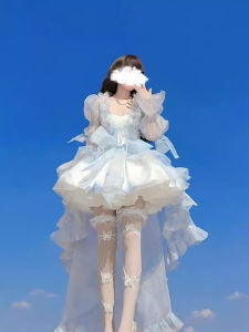 Blue Princess Wind Dress Set Elegant Disney Birthday Gown with Tulle Train for Women Royal Blue Tutu Skirt Two-Piece Set