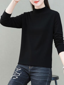 Womens Half-High Collar Long Sleeve Base Shirt Double-Sided Merger T-Shirt Autumn Winter New Style American Style Slim Fit