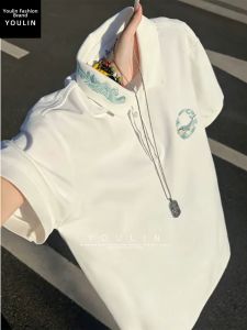 YOULIN | White American Style Embroidered Summer Polo T-shirt