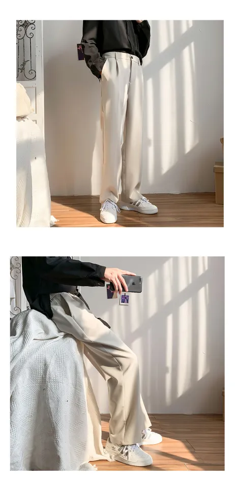Autumn New Ins Draping Small Suit Pants Men's Korean-Style Trendy Loose  Straight Wide-Leg Blazer Trousers for Students