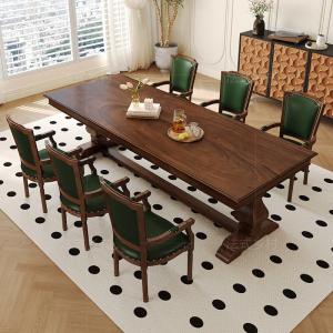 American Style Solid Walnut Wood Dining Table And Chairs Simple Retro Rectangle Classic Roman Column Western Dining Table Villa Furniture