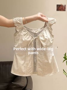 V.C.I | French Sweet Style Faux Two-Piece Short Sleeve Shirt Tailored Fit