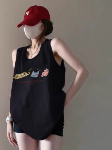 Pure Cotton Sleeveless Vest Womens Loose Summer Outdoor Wear Lazy Style Basketball Clothes Neck Hanging Top Breathable Antibacterial Moisture Wicking