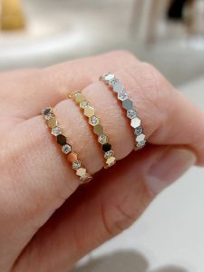 Womens Silver 18K Rose Gold Honeycomb Ring Fashionable Stackable Minimalist Diamond Geometric Design Finger Ring