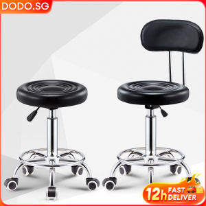 DODO Adjustable Height Swivel Round Stool Chair With Wheels PU Leather Soft Cushion Bar Counter Chair Hydraulic BackRest 旋转椅