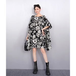 Váy Voan in Hoa Dáng Chữ a Cạp Rộng Thời Trang Thanh Lịch Cho Nữ Mùa Hè 2025 Váy Công Sở Phong Cách Thiết Kế Nhỏ