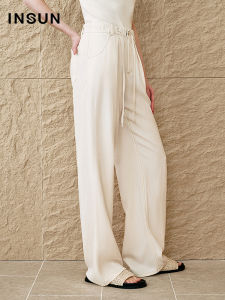 INSUN Summer Airy Straight Leg Tencel Linen Denim Jeans Natural Waist Long Pants Womens Fashion Wide Leg Pants