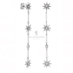 ต่างหู Ear Chain Dangle จี้ดาวเข็มทิศ ประดับเพชร CZ ทรง Princess Cut ต่างหู คู่ สแตนเลส เกรด 316L
