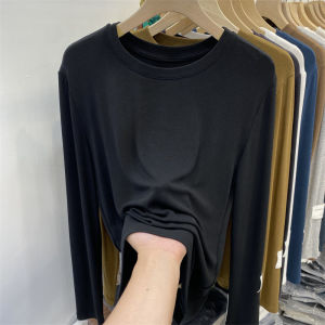 Spring Autumn Thin Long Sleeve round Neck Mask T-Shirt Womens Fashionable Versatile Drapey Elastic Base Shirt Top