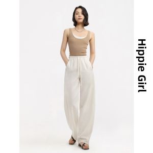 HIPPIE MISS | Petite Girls Hipster Tencel Linen Blend High Waist Loose Wide Leg Pants
