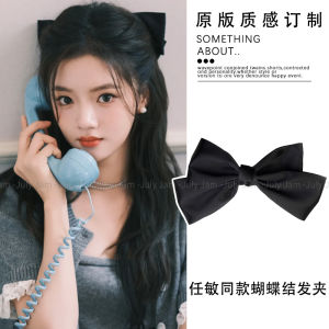 Ren Min Same Style Black Satin Bows Barrettes Fall and Winter Fancy Head Clip Back of Head Show Face Small Clip Headwear
