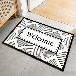 Modern Geometric Welcome Diatom Floor Mat Black White Anti-slip Absorbent Quick Dry Doormat Easy Clean Mat for Home