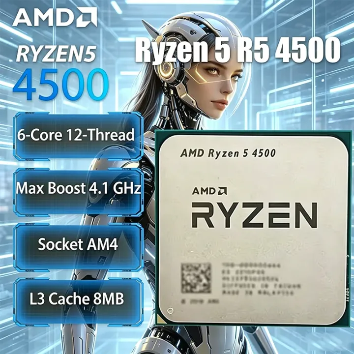 AMD | AMD Ryzen 5 4500 Naked packaging Socket AM4 6-Core 12-Thread L3=8MB DDR4 Processor 65W PCIe 3.0 7NM NEW CPU but without fan
