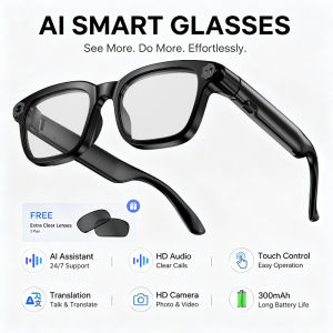 New AI Smart Glasses 800W HD Camera Video Record Wireless Call Touch Control WiFi Transfer HD Audio 300mAh Battery Smart Glasses