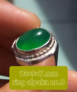 natural batu Green chalsedon dimensi tertera di foto ring alpaka no.8