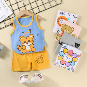 Childrens Cotton Summer Outfit Sleeveless Vest And Shorts Set for Boys And Girls Cute Baby Clothes Baby Boy Shoulder Pad