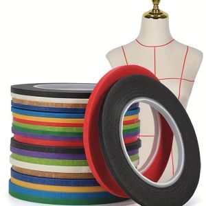 12-Pack Colorful 3mm Thin Washi Tape Synthetic Paper for Dress Form Marking Paper Fixing Painting DIY High Adhesion Easy to Remove No Residue Office Supplies