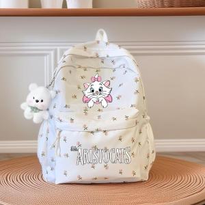 Marie Cat กระเป๋าเป้ความจุขนาดใหญ่ที่เรียบง่ายสําหรับนักเรียนมัธยมต้น Rucksack เวอร์ชั่นเกาหลีกระเป๋าเป้สะพายหลังลายดอกไม้
