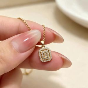 Square Pendant Necklace with Zirconia Jewelry for Women Valentines Day Dinners Romantic Fine Dining Elegant Date Night Outfits