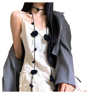 Black Rose Niche Style Handmade Knitting Thin Narrow Bench Ribbon Scarf Female Y2g Niche Style Neck Accessories Necklace