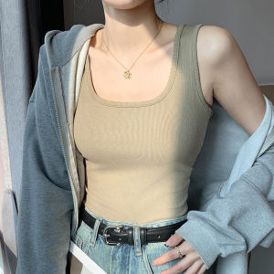 เสื้อกั๊กสายเดี่ยวแขนกุดสีพื้นสำหรับผู้หญิงในช่วงฤดูร้อนปี 2025 เสื้อคลุมกางเกงขายาวแบบใหม่ ทรงสลิมฟิต เสื้อคลุมยาวสั้น