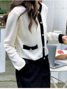 Color Block Knit Sweater Short Coat Spring Autumn Fashion Lady Style High End Feeling French Style Top Womens Premium Wool Blend