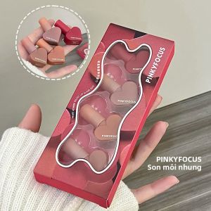 Son Môi Velvet Matte PinkyFocus Mini Campus 4 Chiếc Son Bóng Màu Độ Bão Hòa Thấp Son Môi Dưỡng Ẩm Lâu Trôi