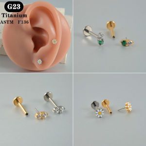 1PC ASTM F136 Titanium Push-in Flower Cross Ear Helix Tragus Flat Back Earring Threadless Labret Piercing Jewelry 1.2x8mm