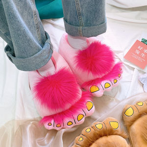 Cartoon Cotton Shoes Female Creative Big Size Shoes Male Dinosaur Animal Shoes Funny Hand-Shaped Brush Paw Warm Shoes Couple Fluffy Shoes