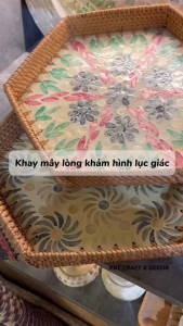 Khay mây lòng khảm hình lục giác trang trí decor nhà cửa (KBT015KM)
