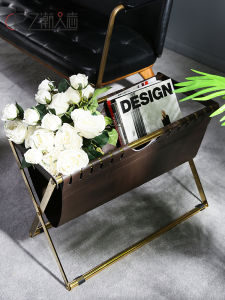 Nordic Stainless Steel Leather Bookcase Storage Rack for Home Use Magazine Newspaper Organizer Stand