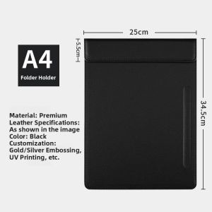 Leather A4 Meeting Pad Clip Conference Record Holder Writing Board Hotel Sticky Note Clip Business Black Meeting Clip Pad Custom