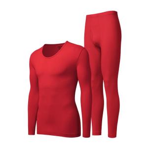 YOUKESHU | Quần lót giữ nhiệt bằng cotton nguyên chất dành cho nam và nữ Quần áo mùa thu màu đỏ cổ tròn Quần áo cơ bản cho cặp đôi