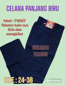 CELANA PANJANG BIRU SMP BAHAN LICIN DAN MENGKILAT
